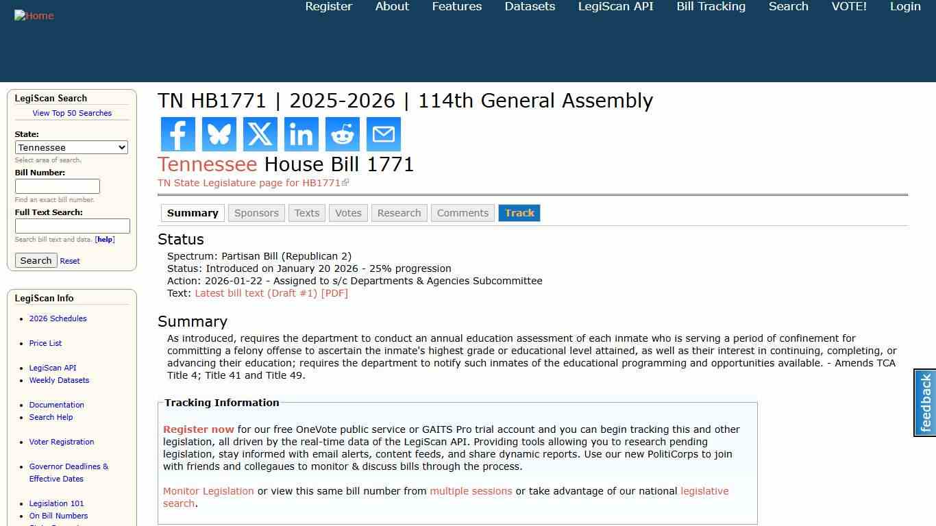 TN HB1771 2025-2026 114th General Assembly LegiScan